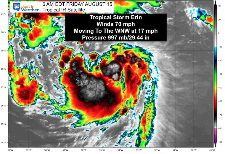 August 15 weather Tropical Storm Erin Satellite Friday morning