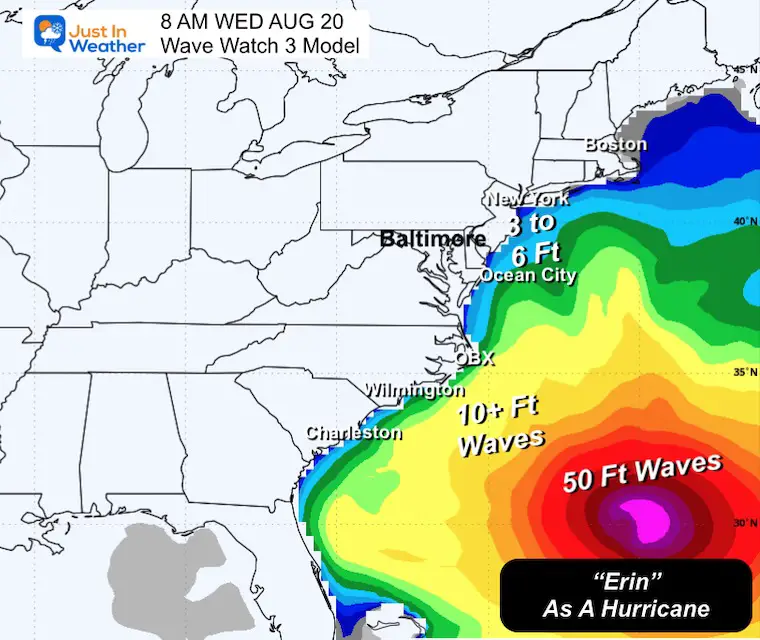 Hurricane Erin East Coast Waves Wednesday