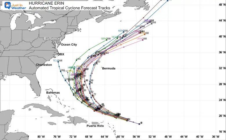 Hurricane Erin All Tropical Cyclone forecast tracks