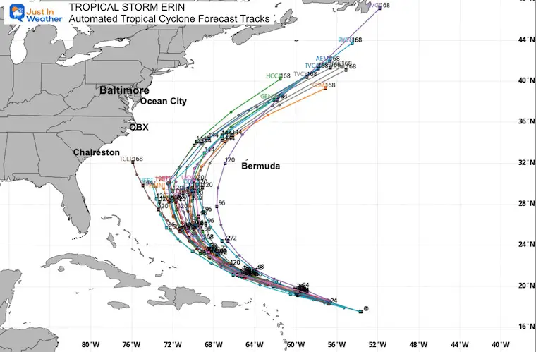 August 15 weather Tropical Storm Erin Model Forecast Tracks