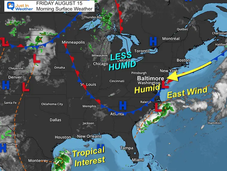 August 15 weather storm map Friday morning