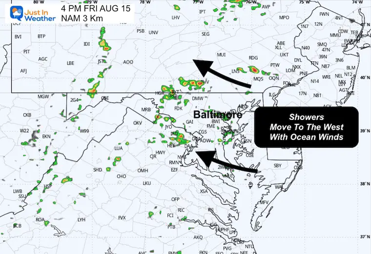August 15 weather forecast radar Friday 4 PM
