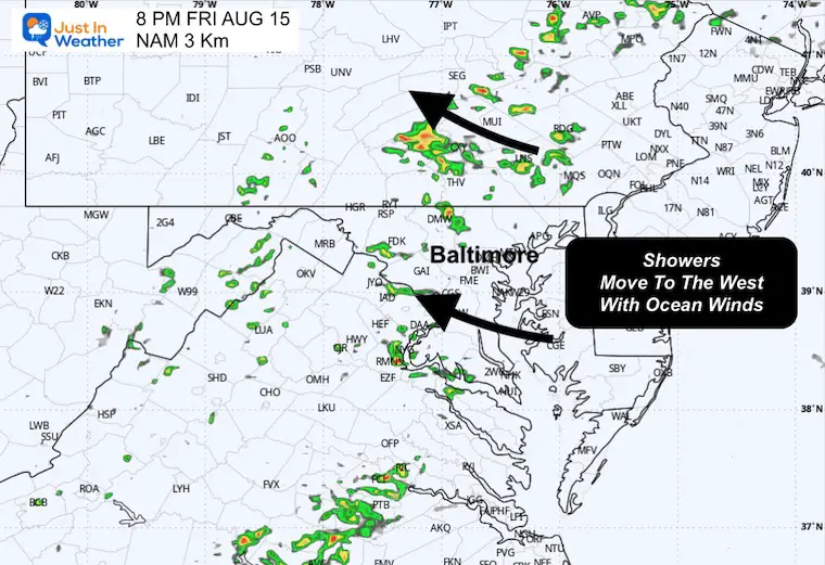 August 15 weather forecast radar Friday 8 PM