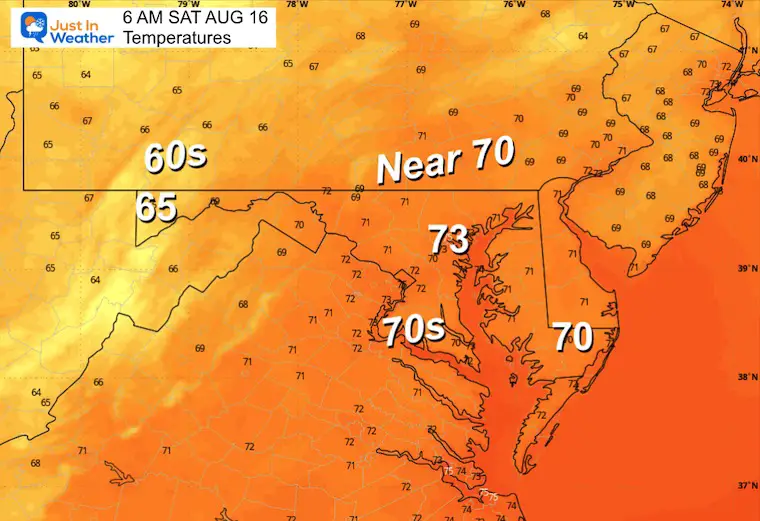 August 15 weather temperatures Saturday morning