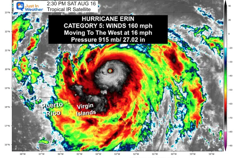 August 16 Hurricane Erin Tropical IR Satellite Saturday Afternoon