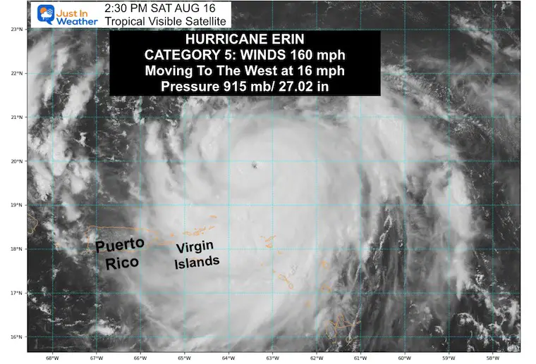  August 16 Hurricane Erin Visible Satellite Saturday Afternoon