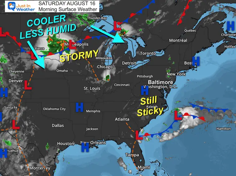 August 16 weather Saturday morning