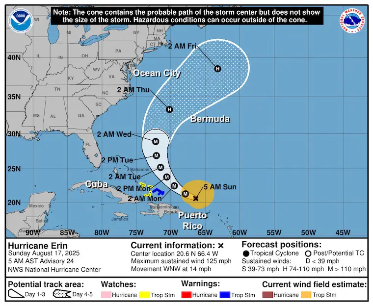 August 17 Hurricane Erin Forecast Tracks National Hurricane Center
