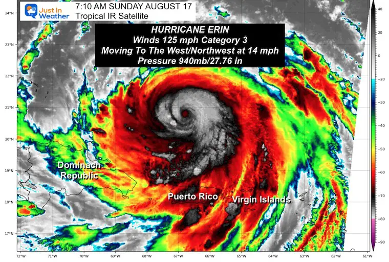 August 17 Hurricane Erin Satellite Sunday morning