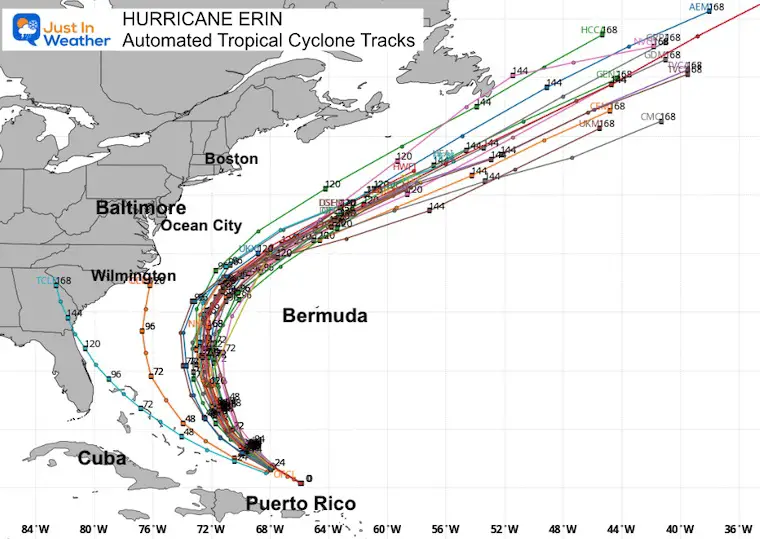 August 17 Hurricane Erin Model Forecast Tracks