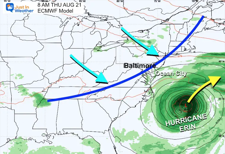 August 17 weather forecast Hurricane Erin Thursday morning