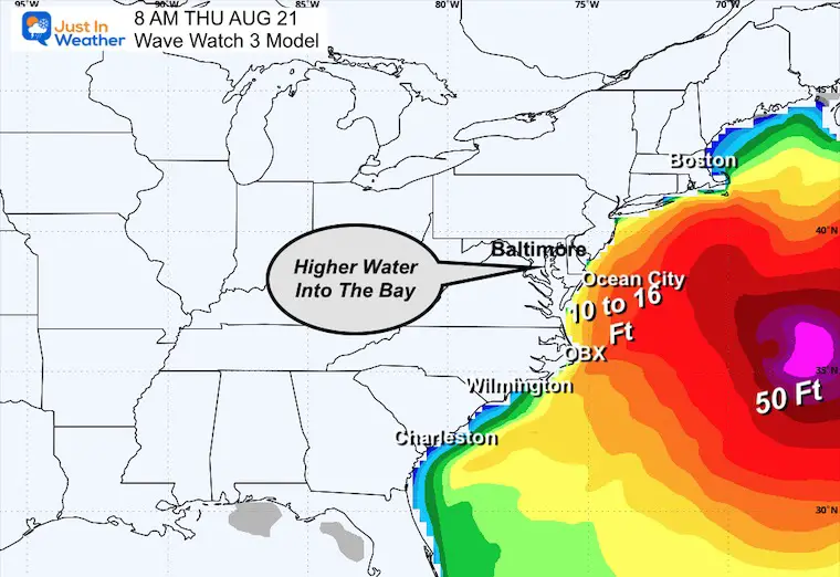 August 17 weather Hurricane Erin wave forecast Thursday