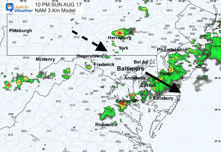 August 17 weather storm radar Sunday 10 PM