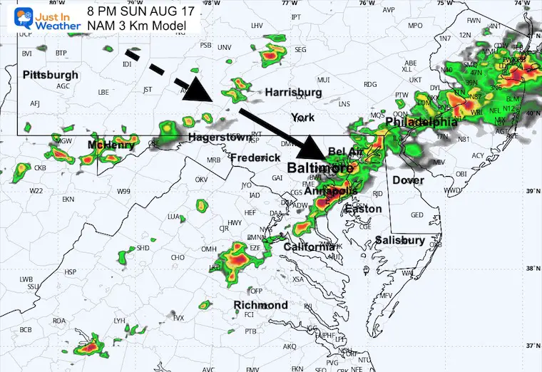 August 17 weather storm radar Sunday 8 PM