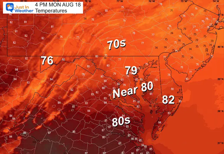 August 17 weather temperatures Monday afternoon