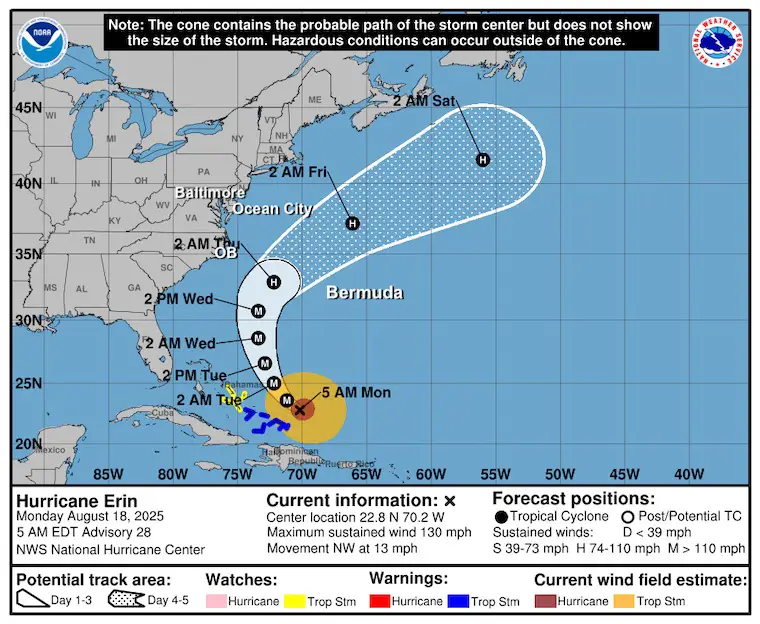 August 18 Hurricane Erin forecast National Hurricane Center Tracks