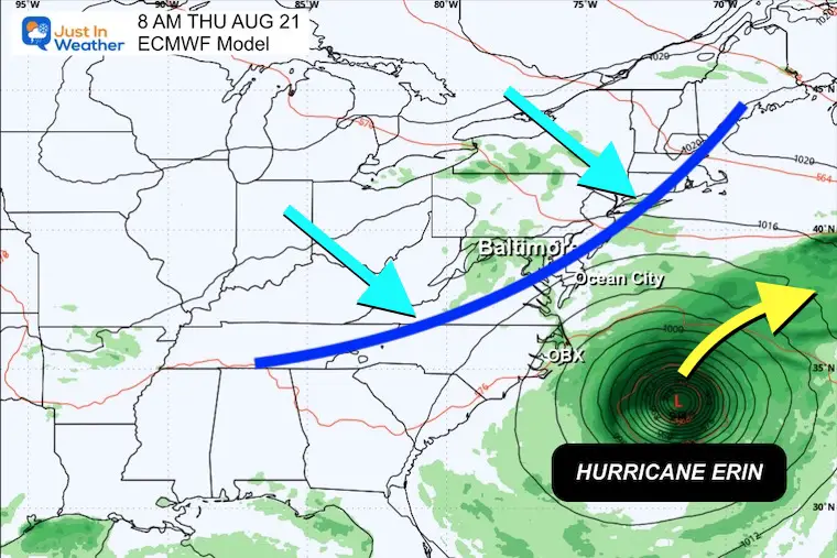 August 22 weather storm forecast Hurricane Erin Thursday