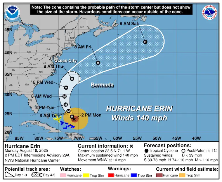 August 18 Hurricane Erin Forecast Tracks NHC