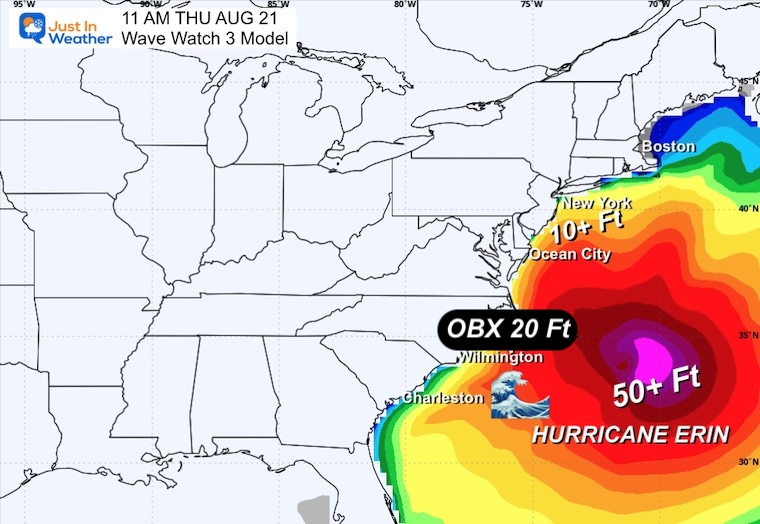August 18 Hurricane Erin wave forecast Thursday morning