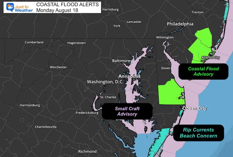 August 18 weather flood alerts Maryland Delaware