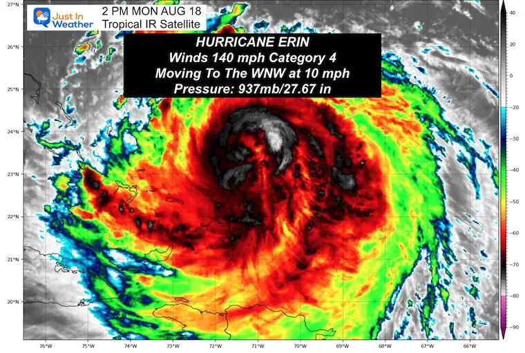 August 18 Hurricane Erin Satellite Monday afternoon