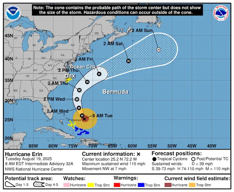 August 19 Hurricane Erin Forecast Tracks NHC