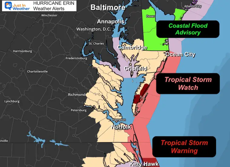 Hurricane Erin Warnings Watches
