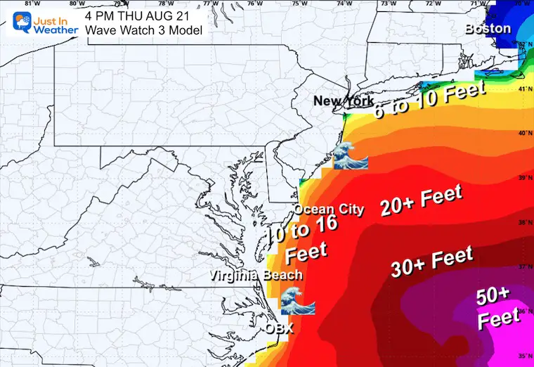 August 19 weather forecast waves Hurricane Erin Thursday