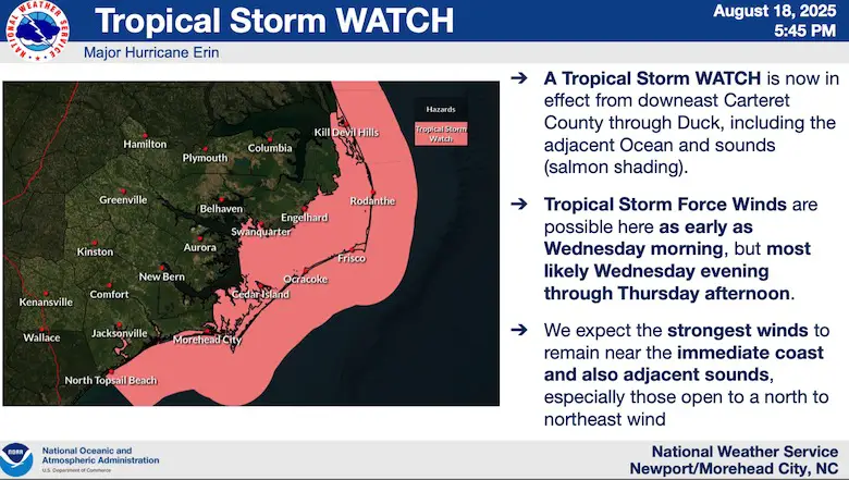 August 19 Tropical Storm Watch North Carolina