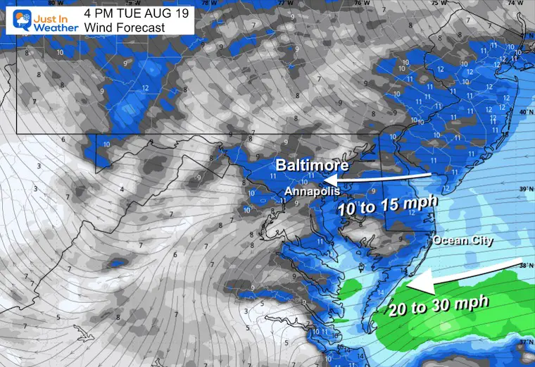 August 19 weather forecast wind Tuesday