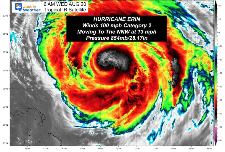 August 20 weather Hurricane Erin Satellite Wednesday morning