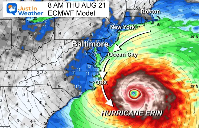August 20 Hurricane Erin Wind Forecast ECMWF Thursday Morning