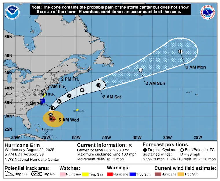 August 20 Hurricane Erin Forecast Track NHC