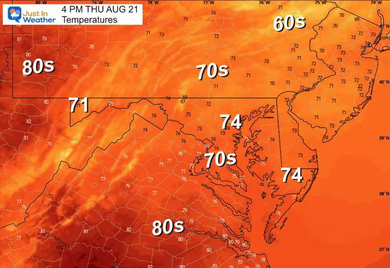 August 20 weather temperatures Thursday afternoon