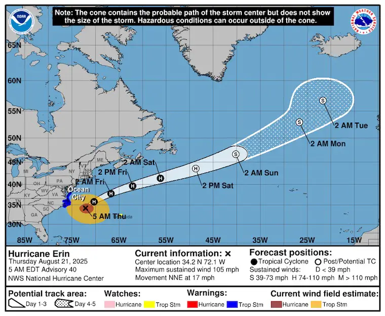 August 21 Hurricane Erin forecast tracks National Hurricane Center