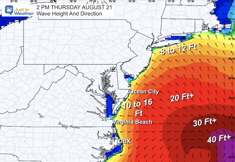 August 21 Hurricane Erin wave forecast Thursday