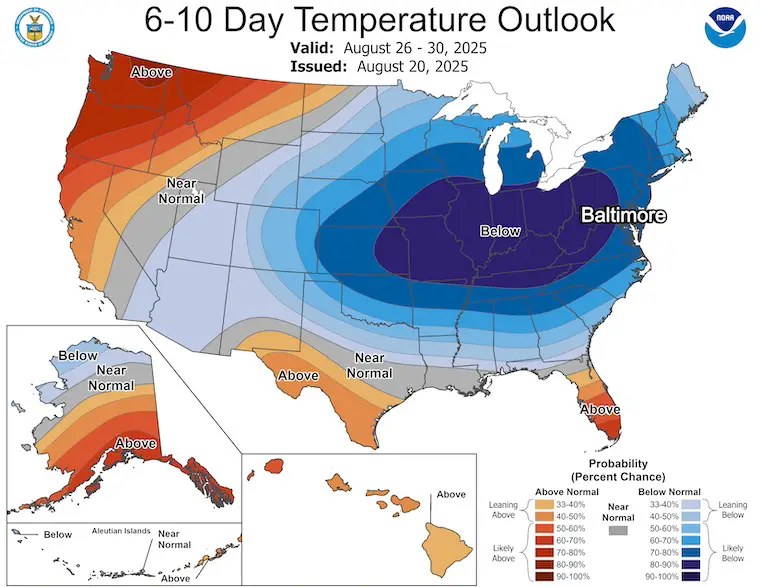 August 21 NOAA Temperature Outlook