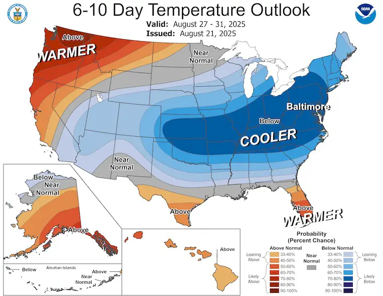 August 22 weather NOAA temperature outlook