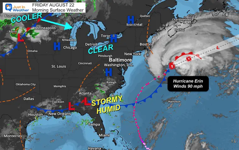 August 22 Hurricane Erin weather Hurricane Erin Friday morning