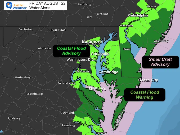 August 22 weather water alerts Friday