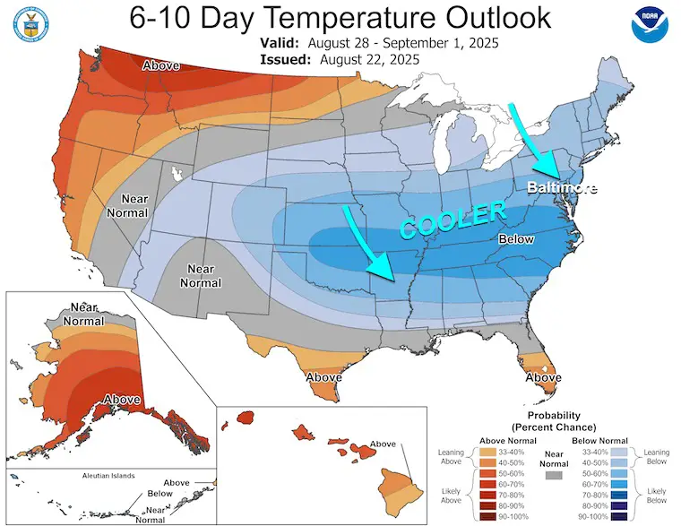 August 23 NOAA temperature outlook Next 10 days