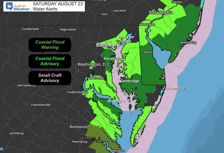 August 23 water alerts Atlantic beaches Chesapeake Bay