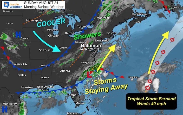 August 24 weather tropical storm Fernand Sunday morning