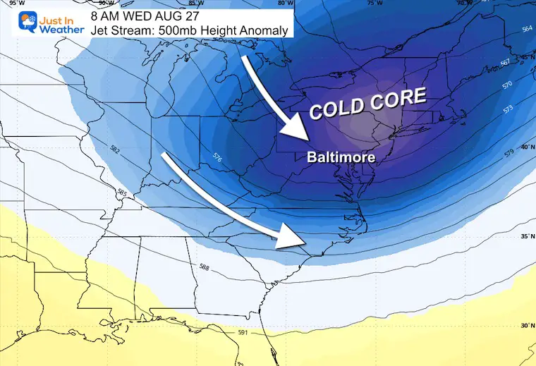 August 25 weather forecast jet stream Wednesday