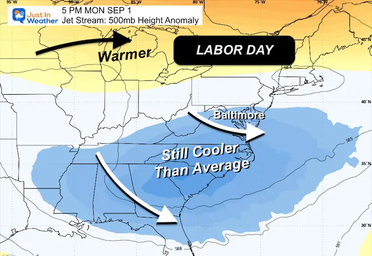 August 26 weather jet stream Labor Day