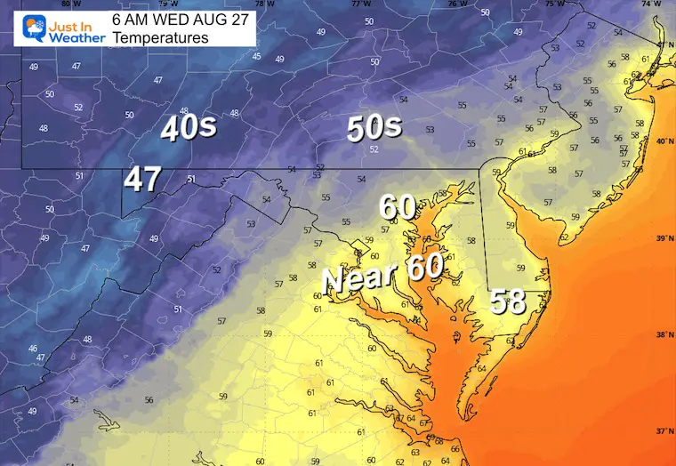 August 26 weather temperatures Wednesday morning