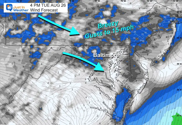 August 26 wind forecast Tuesday afternoon