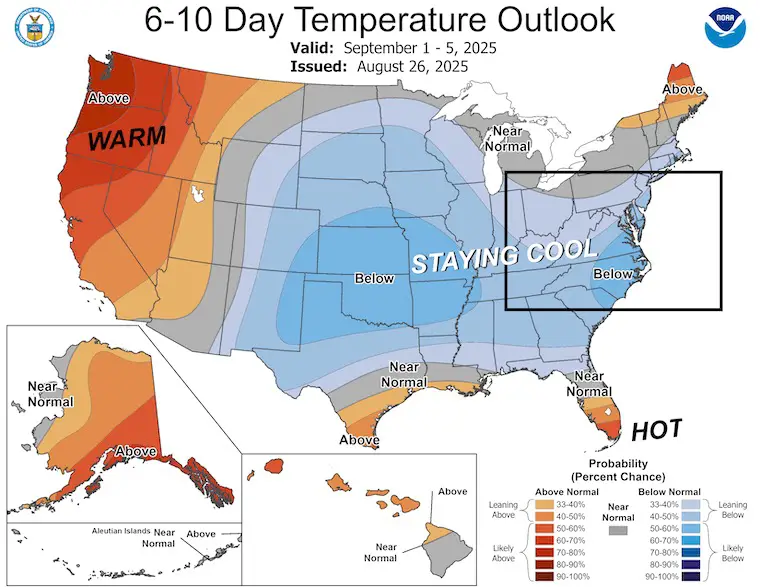 August 27 NOAA Temperature Outlook
