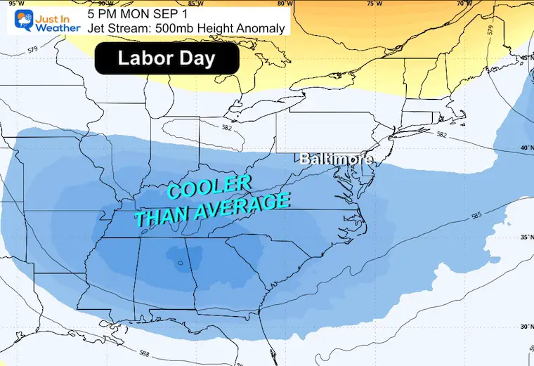 August 27 weather jet stream cool Labor Day