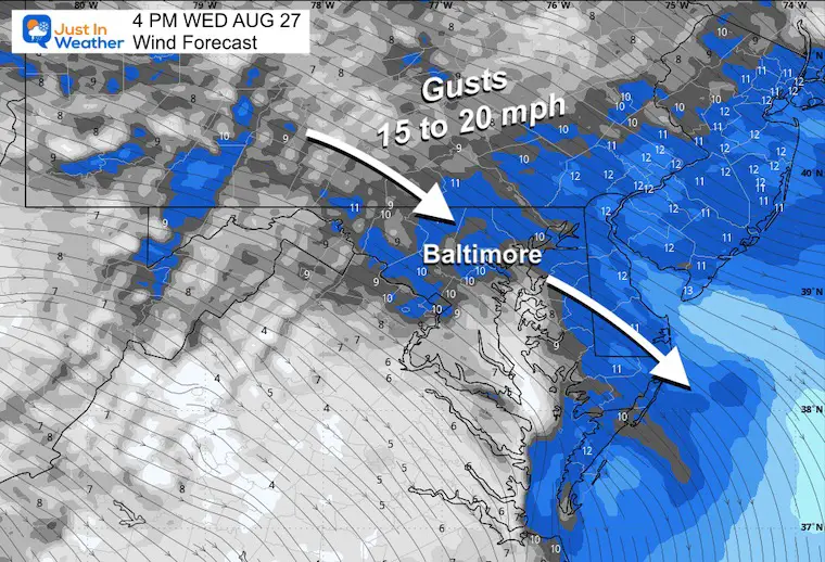 August 27 weather wind forecast Wednesday afternoon